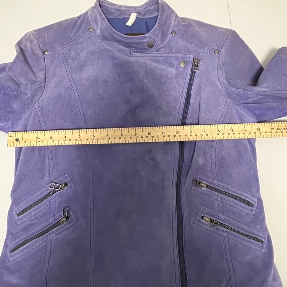Danier Suede Leather Moto Jacket Womens M Purple Asymmetrical Full Zip - Picture 9 of 16